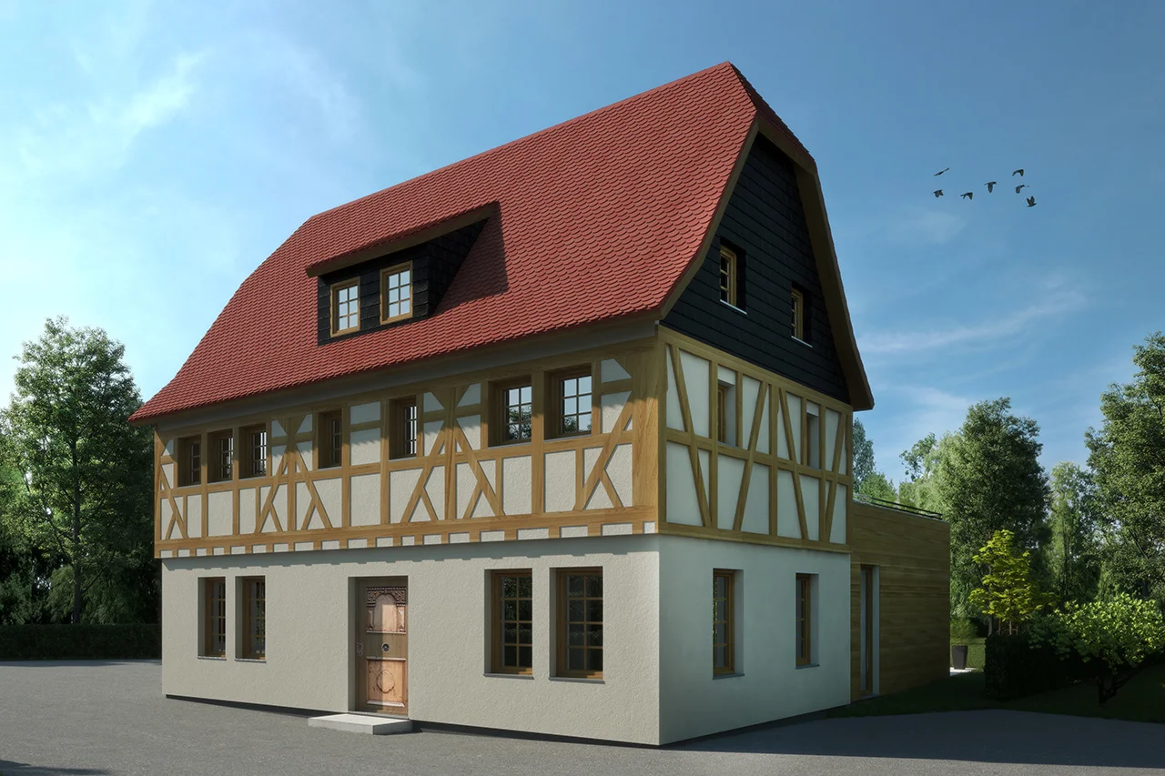 Neubau eines historischen 2-Familienhauses mit Stellplätzen in Rod an der Weil