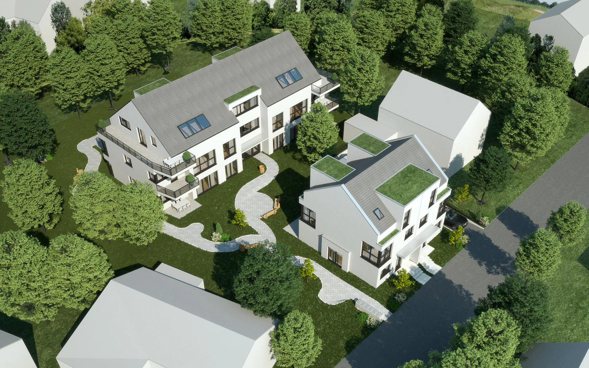 Neubau eines Doppelhauses und eines Mehrfamilienhauses auf einer gemeinsamen Tiefgarage in Eschborn